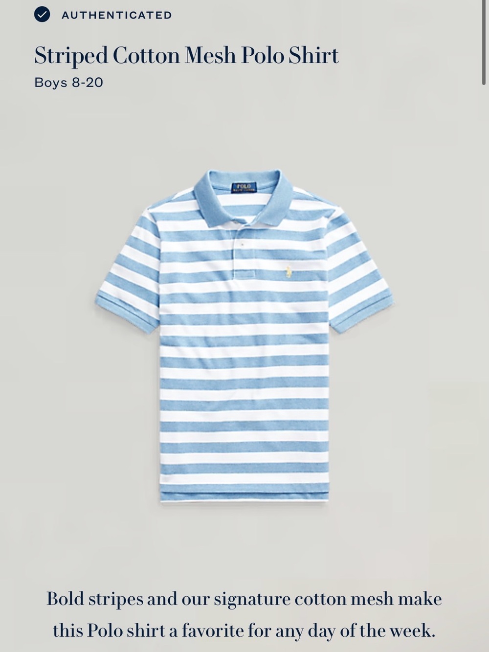 Polo by Ralph Lauren Blue and White Striped Cotton Mesh Polo Shirt